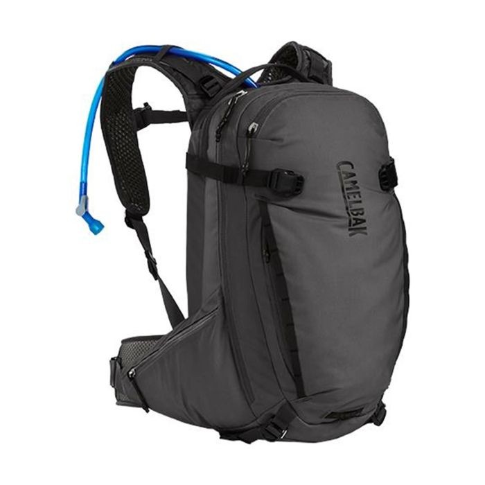 Camelbak H.a.W.G. Pro Hydration Pack in asphalt gray, featuring a 20L capacity, 3L reservoir, adjustable straps, and a blue hydration tube for easy access.