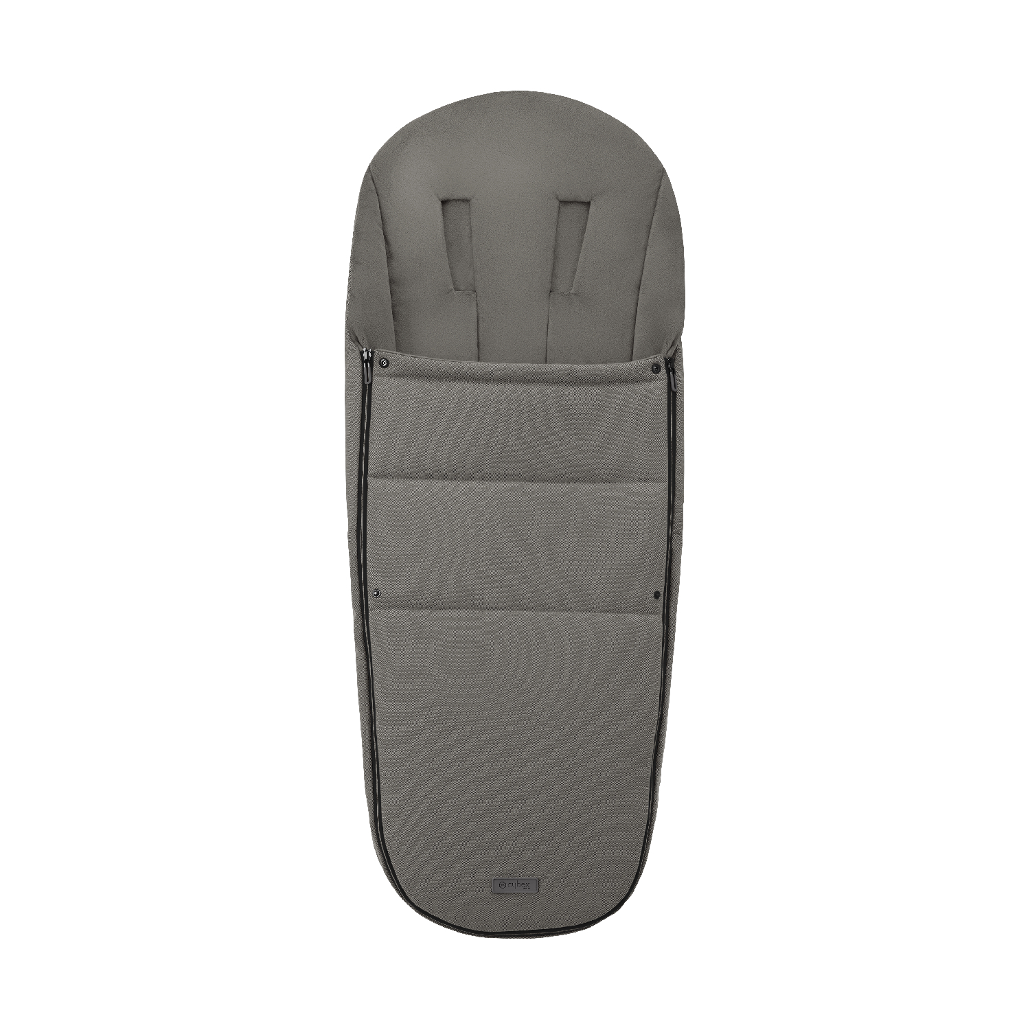 Luxurious black footmuff with a soft, padded interior, featuring a zip closure and adjustable straps for secure attachment, designed for comfort in strollers.