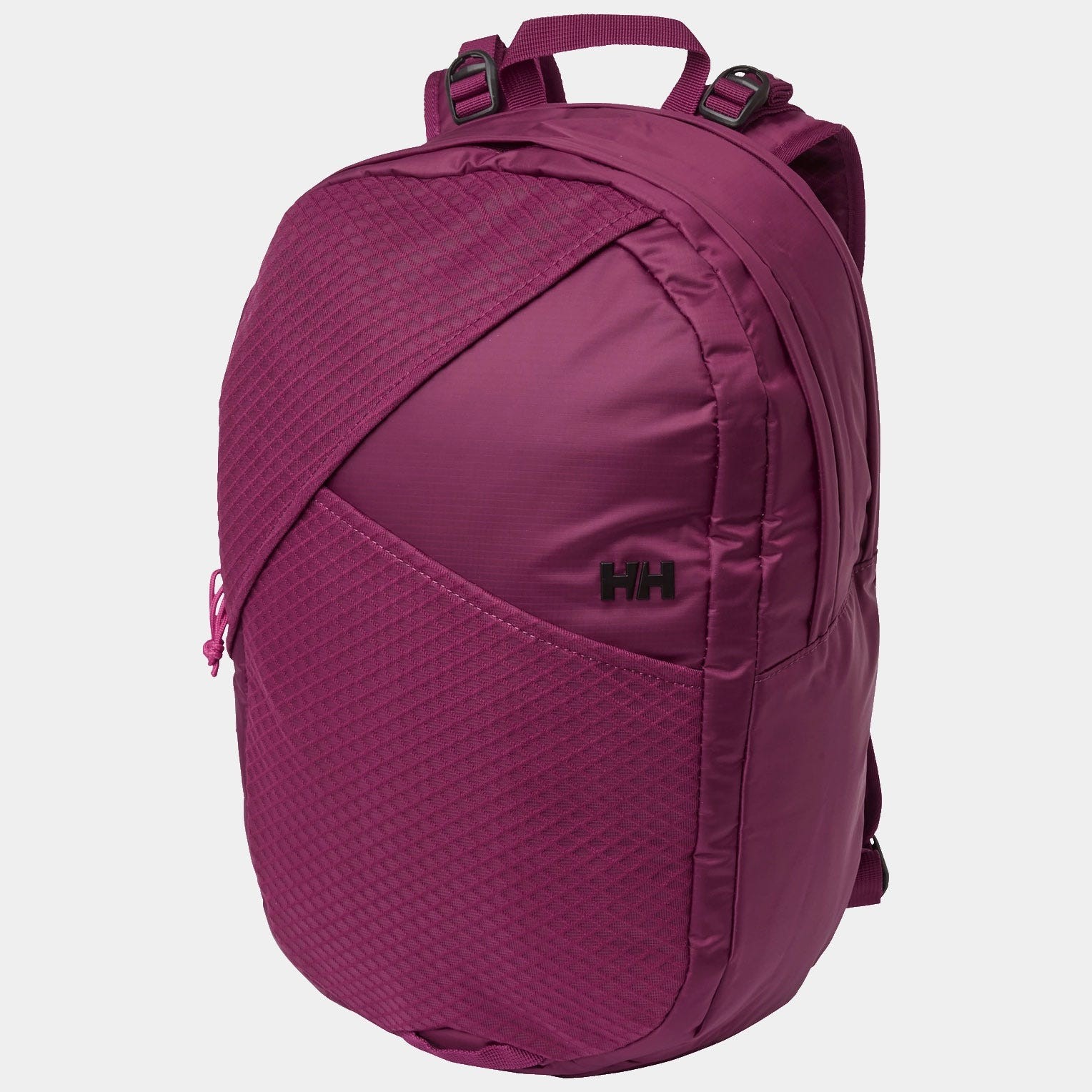 Purple Helly Hansen Explorer backpack featuring a textured design, adjustable straps, and a logo on the side, ideal for outdoor adventures.