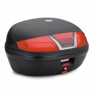 Kappa K46 MONOLOCK Top Case in black with a glossy finish, featuring a red reflective strip, a secure locking mechanism, and a spacious 46-litre capacity.