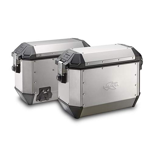 Silver Kappa K'MISSION MONOKEY motorcycle side cases, 36 litres each, featuring a rugged design with black accents and secure locking mechanisms.