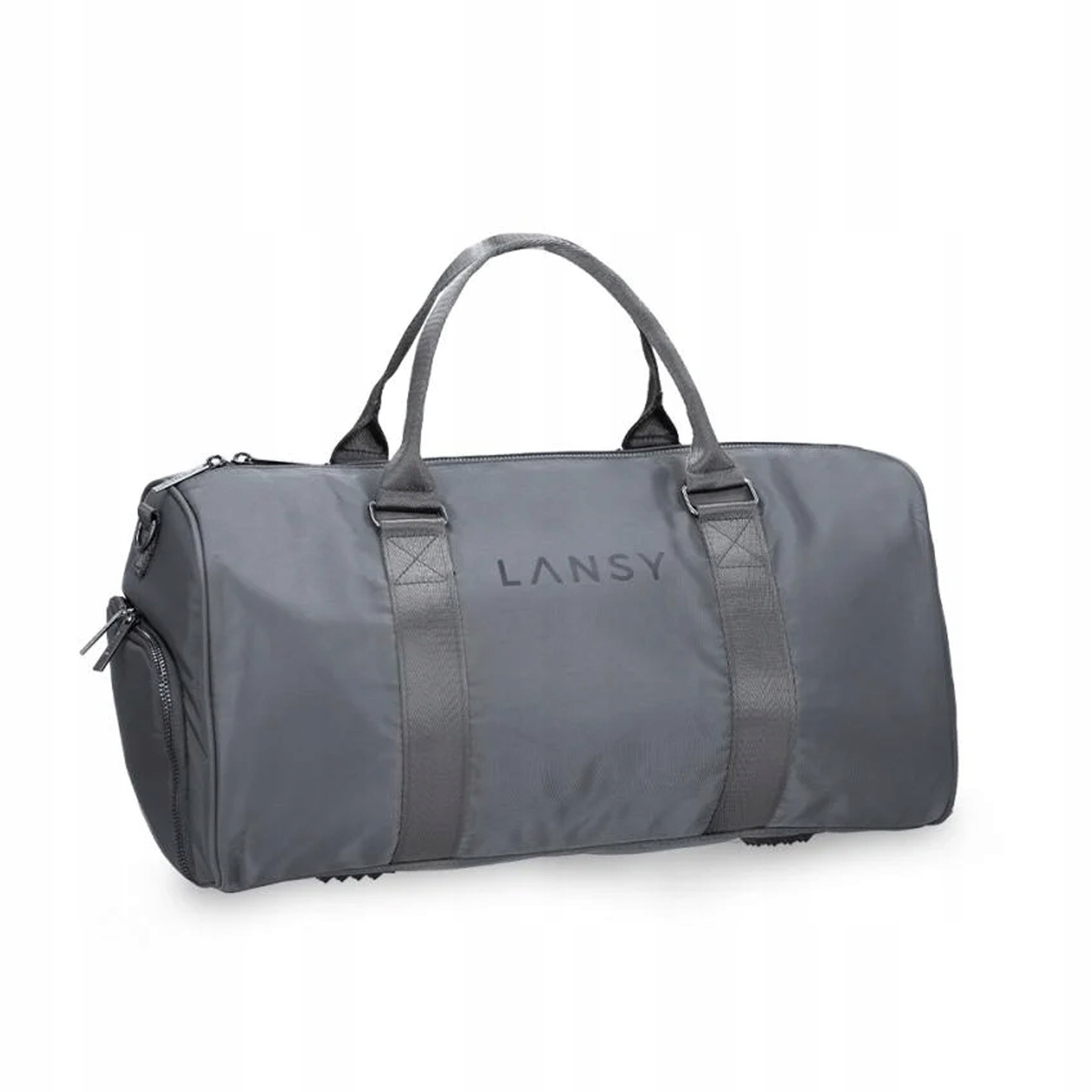 Gray Codura pouch with dual handles, featuring a zippered main compartment and a sleek, durable design, ideal for tools and accessories.