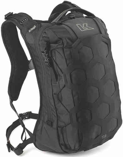 Black Kriega Trail 18 backpack featuring a hexagonal pattern, adjustable padded straps, and a 18-liter capacity, designed for durability and comfort.