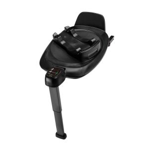 Black Nuna Base Next Rotating Car Seat Base featuring a smooth surface, adjustable leg, and secure harness system for easy installation and safety.