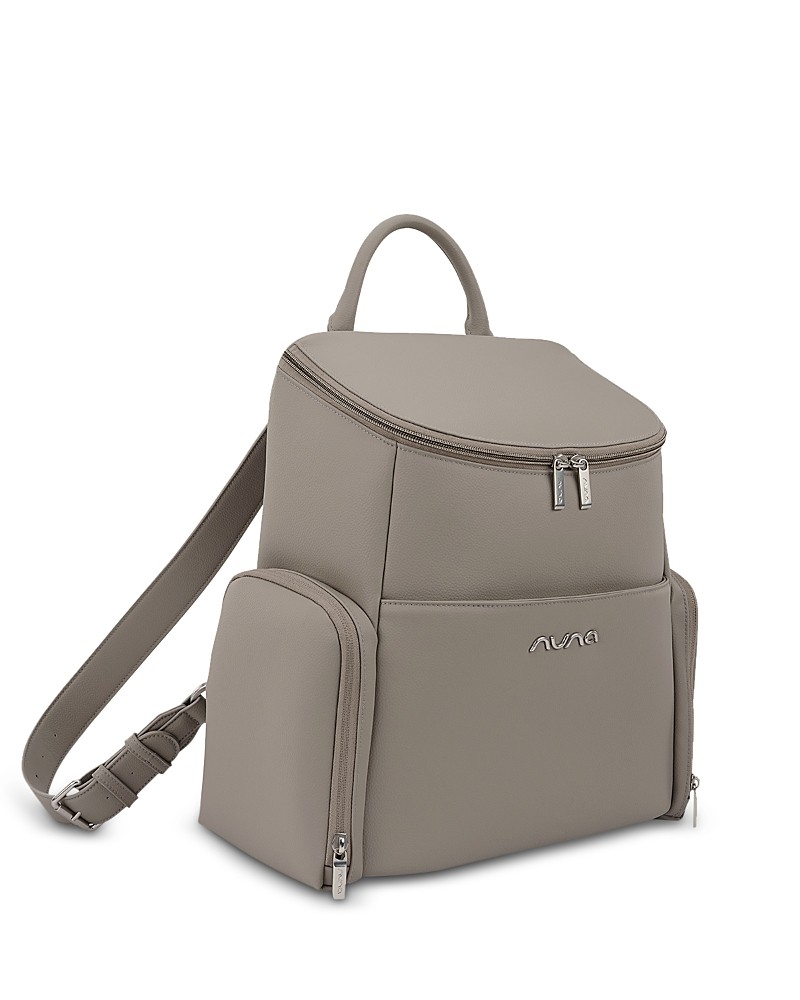 Stylish taupe backpack with a sleek design, featuring a zippered main compartment, front pocket, and adjustable shoulder strap, made from durable, easy-to-clean material.