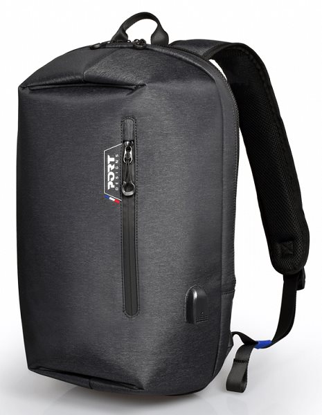 Black 15.6" Port Designs SAN FRANCISCO backpack featuring a sleek, durable exterior, padded shoulder straps, a front zip pocket, and a top carry handle.
