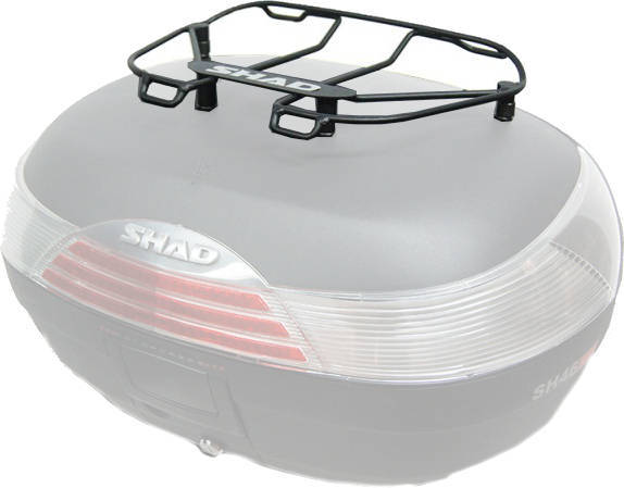 Gray top rack by Shad, measuring 35 cm, features a sturdy black metal frame and a sleek design, compatible with SH50, SH48, and SH46 models.