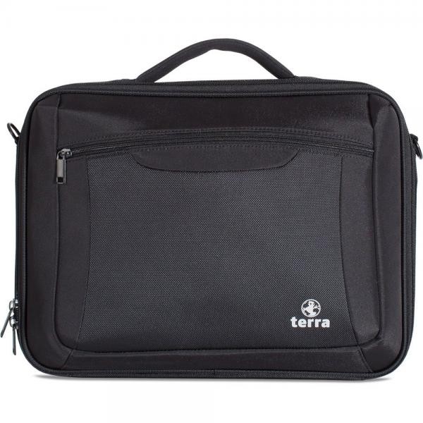 Black TERRA 1519280 laptop case for 14.1" laptops, featuring a durable fabric exterior, a front zip pocket, and a sturdy handle for easy carrying.