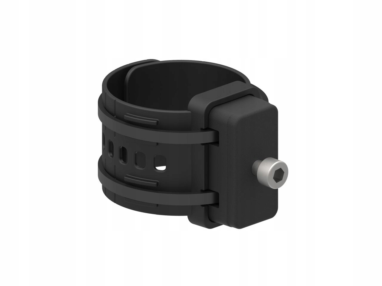Black Zefal Gizmo Universal Bottle Cage Mount featuring a sturdy plastic construction, adjustable straps, and a metal attachment point for secure bottle placement.