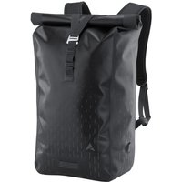 Black Altura Thunderstorm City 30 backpack with roll-top closure, adjustable straps, and sleek, waterproof design.