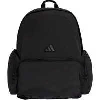 Black Adidas Supersize backpack with front pocket, side compartments, and Adidas logo.