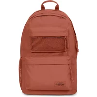 Rust-colored Eastpak DBL Office backpack with front zip pocket and top handle.