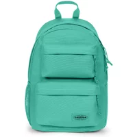 Teal Eastpak DBL S backpack with two front pockets, top handle, and adjustable shoulder straps.