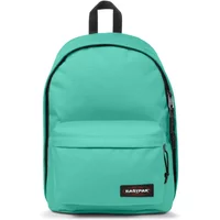 Teal Eastpak Out Of Office backpack with front pocket, black zipper, and top handle.