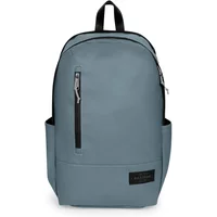 Gray Eastpak Tarp Pack backpack with black zippers, front pocket, side pouches, and top handle.