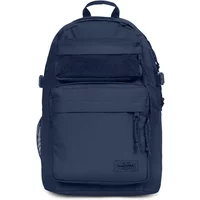 Navy Eastpak backpack with front zip pocket, water bottle holder, and laptop sleeve.