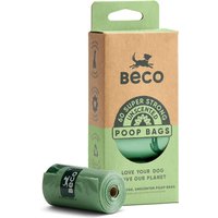 Beco Poop Bags Unscented, 60 green bags on rolls, eco-friendly packaging with dog silhouette and green accents.