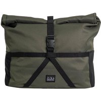 Green Brompton Borough Roll Top Bag with black buckle, cross strap, and logo patch on front.