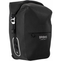 Black Brooks Scape Pannier with roll-top closure, reflective accents, and side buckle strap.