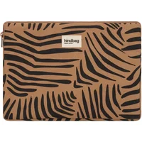 Brown and black zebra-striped Hindbag Ava computer case with a small white logo patch.