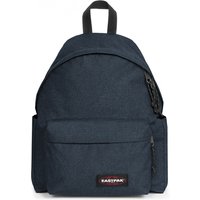 Triple denim Eastpak backpack with front pocket, black handle, and zip closure, 40x30x18 cm.