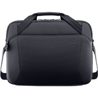 Black Dell EcoLoop Pro Slim Briefcase with dual handles, shoulder strap, and front zippered pocket for 14-16 inch laptops.