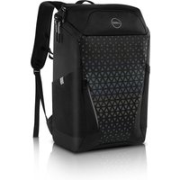 Black Dell GM1720PM 17" backpack with geometric pattern, top handle, and padded shoulder straps.