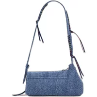 Denim crossbody bag with adjustable strap, zip closure, and multicolor woven accents by Desigual Torio Altadena.