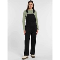 Black Dickies loose canvas bib overalls, medium size, with adjustable straps and front pocket.