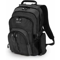 Black Dicota D31008 laptop backpack with multiple zippered compartments and padded shoulder straps.