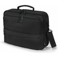 Black Dicota D32031-RPET laptop briefcase, 17.3", with top handle, shoulder strap, and multiple zippered compartments.