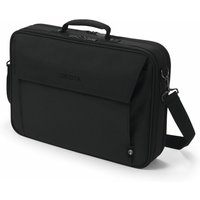 Black Dicota Eco Multi Plus BASE briefcase, 17.3", with front pocket, top handle, and detachable shoulder strap.