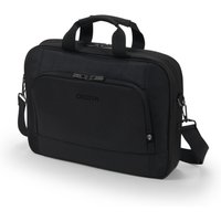 Black Dicota Eco Top Traveller BASE 14.1" toploader bag with dual handles, front zip pocket, and detachable shoulder strap.