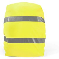 Orange Dicota HI-VIS backpack rain cover, polyester, 38L, with reflective silver stripes for visibility.