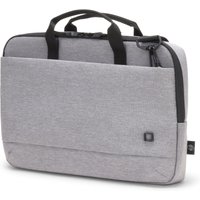 Grey Dicota briefcase for 12-13.3" laptops, slim design with black handles and front pocket, zippered closure.