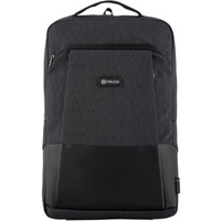 Dark gray and black Entity Prizm 15.6" backpack laptop bag with front zipper pocket and top handle.