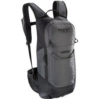 Gray and black Evoc FR Freeride Lite Protector Backpack with padded straps and multiple zippered compartments.