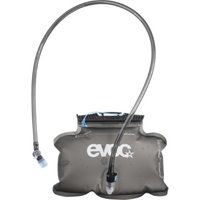 "Transparent Evoc Hip Pack Hydration Bladder 1.5L with blue accents and long flexible drinking tube"