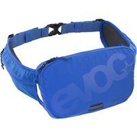 Royal blue Evoc hip pouch 1L with adjustable strap, zippered main compartment, and large logo on front.
