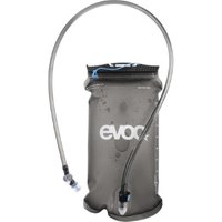 Evoc Hydration Bladder 2L, transparent gray with white logo, flexible hose, and blue bite valve.