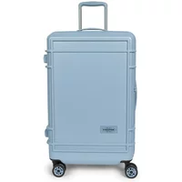 Light blue extra-small hard suitcase with zipper, four wheels, and telescopic handle by Eastpak.