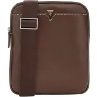 Brown Guess Firenze flat shoulder bag with adjustable strap and silver buckle, featuring subtle logo detail.