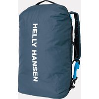 Blue Helly Hansen Canyon Duffel Pack 65L with white logo, adjustable straps, and top handle.