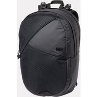 Black Helly Hansen Explorer backpack with quilted front panel, curved zipper design, and adjustable shoulder straps.