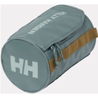 Green Helly Hansen wash bag with cylindrical shape, zip closure, and white HH logo on the side.