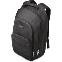 Black Kensington Simply Portable SP25 backpack with dual zippers, padded straps, and front pocket for 15.6” laptops.