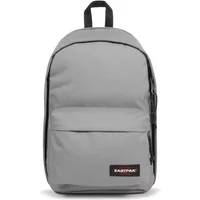 Gray Eastpak laptop case backpack with front pocket, black zippers, and top handle.