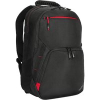 Black Lenovo 15.6" laptop backpack with red accents, multiple compartments, and padded shoulder straps.