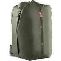 Green PGYTECH OneMo travel backpack with sleek design, polyester and polyurethane material, and front zipper detail.