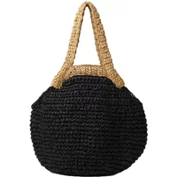 Round black raffia handbag with tan woven handles by Stefanel.